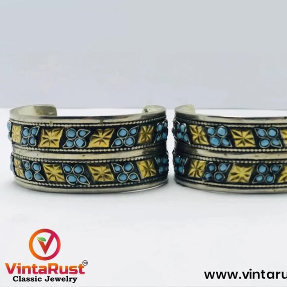 Single Vintage Tribal Cuff Bracelet Afghan Kuchi Cuff With Beads - Picture 1 of 9